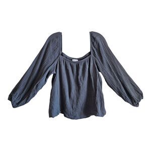 ANTHROPOLOGIE CLOTH & STONE Women's L Peasant Top Soft Crinkle Cotton Gray Green